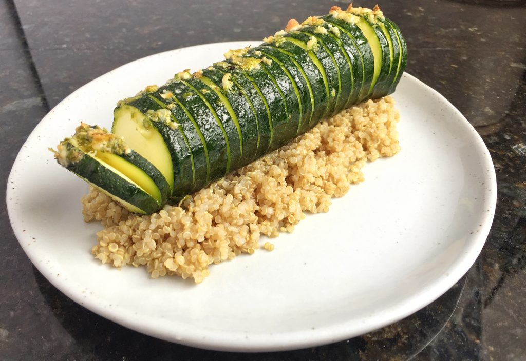 Baked Hasselback Zucchini on Quinoa