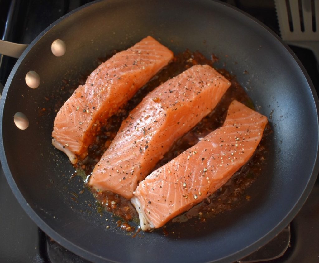 Pan Seared Salmon with Soy Ginger Glaze Cooking