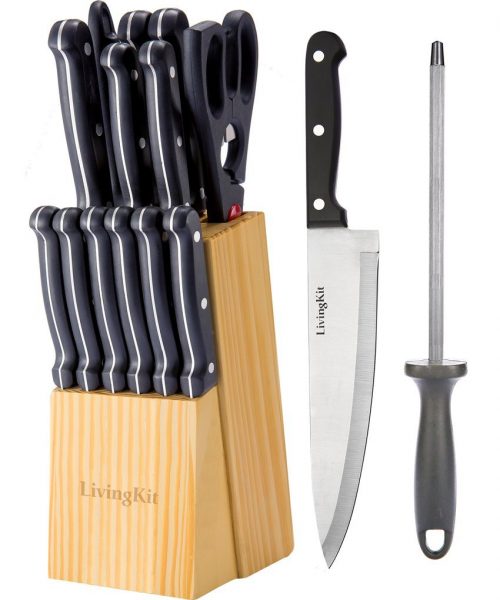 10. LivingKit Stainless Steel Kitchen Knife Block