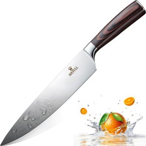 Professional Chef Knife, Soufull 8 inch Stainless Steel Kitchen Knife-Razor Sharp Durable Blade,Well Balanced Ergonomic Pakka Wood Handle,Multipurpose Top Chef's Knife with Gift Box