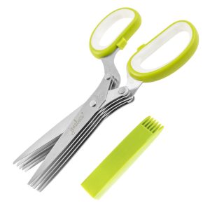 5. Jenaluca Herb Scissors Stainless Steel - Multipurpose Kitchen Shear with 5 Blades and Cover with Cleaning Comb