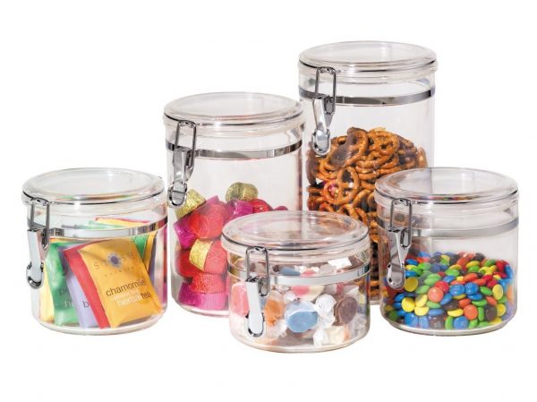 7. Oggi 9322 5-Piece Acrylic Canister Set with Airtight Clamp Lids-Food Storage Container