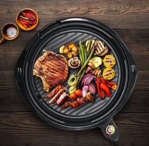 Indoor grill pan Dishwasher Safe, Faster Heat Up, Low-Fat Meals, Easy To Clean Design, Includes Glass Lid, 14" Round