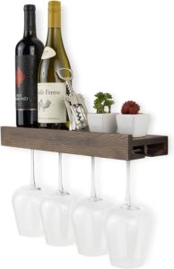 Wine Bottle and Wine Glass Holder Stemware Rack Storage Walnut