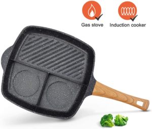 KUTIME 3 Section Grill Pan Griddle Pan Non Stick