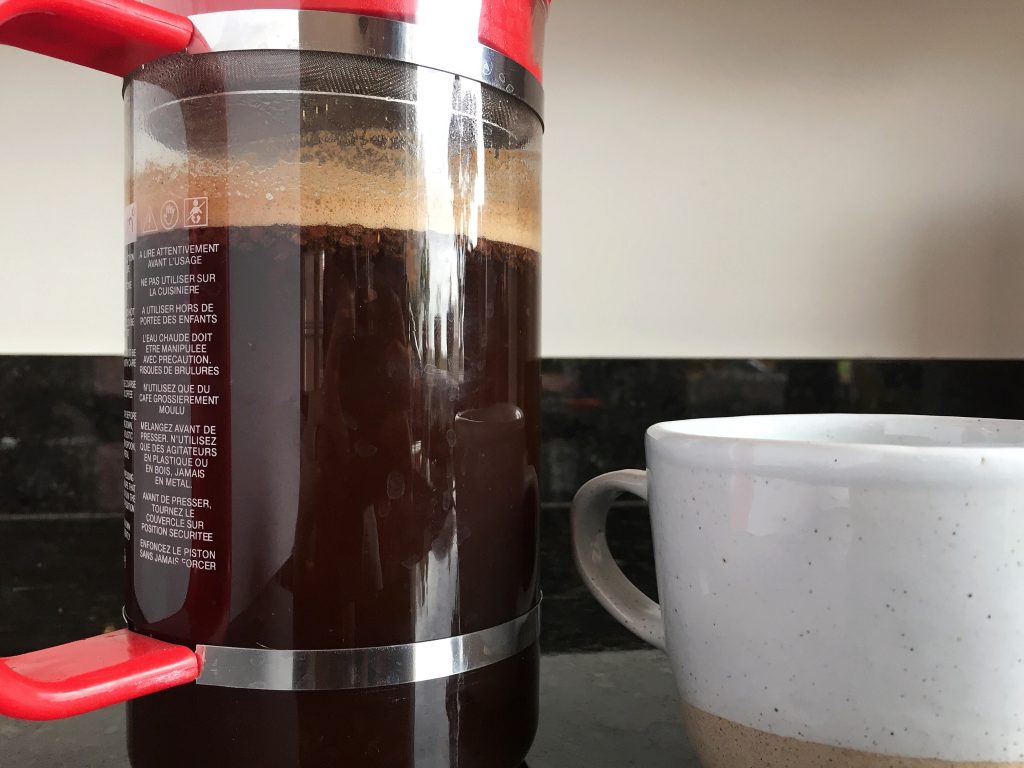Irish Coffee with Coconut Whipped Cream in French Press