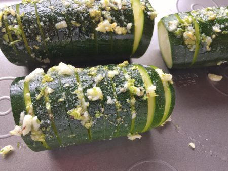 Baked Hasselback Zucchini Close Up