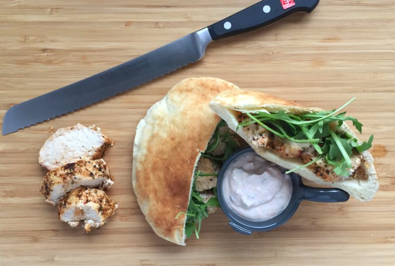 Easy Blackened Chicken Pitas with Mint Yogurt Sauce