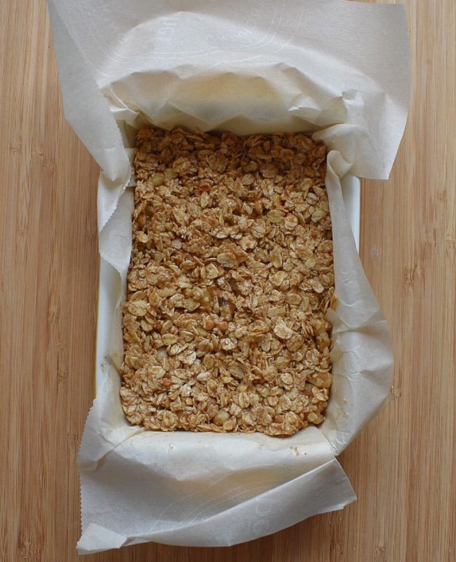 Low Sugar Granola Bars in Baking Dish