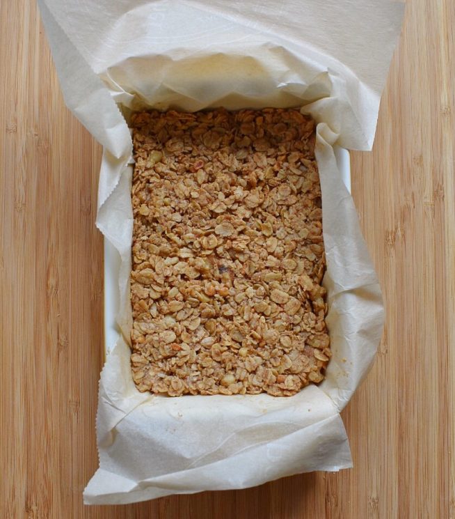 Low Sugar Granola Bars in Baking Dish