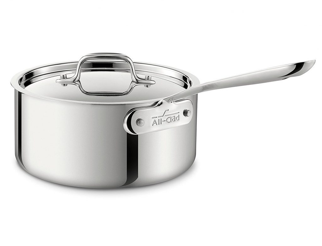 3. All-Clad 4203 Stainless Steel Tri-Ply Bonded Dishwasher Safe Sauce Pan with Lid
