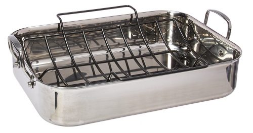 7. Anolon Tri-Ply Clad Stainless Steel 17-Inch by 12.5-Inch Large Rectangular Roaster with Nonstick Rack