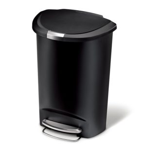 simplehuman Semi-Round Step Trash Can, Black Plastic, 50 L / 13 Gal