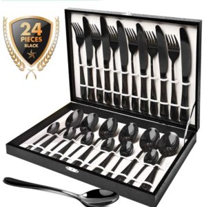 black silverware set for 8