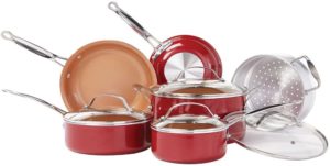 BulbHead (10824) Red Copper 10 PC Copper-Infused Ceramic Non-Stick Cookware Set