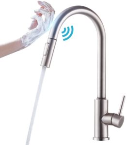 Qomolangma Touch Sensor Brush Nickel Kitchen Faucets With Pull Down Sprayer