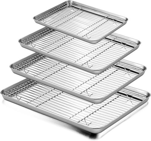 A set of baking sheet and rack combo - 8 Pieces (4 Pans + 4 Racks)
