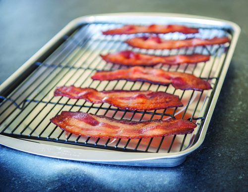 Bacons are baked on Nordic Ware Tray