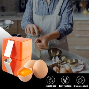 A women is separating the egg yolk using the cracking tool